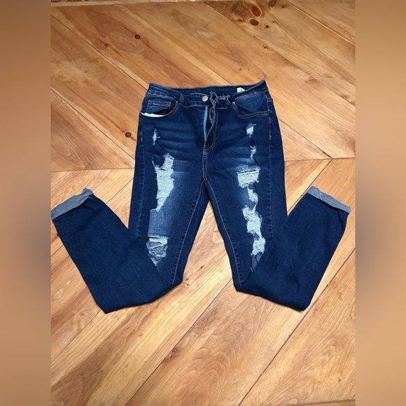 Blue Distressed slim fit skinny Jeans - Picture 2 of 7